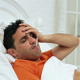 Sick male patient because of sleep apnea